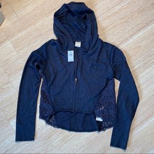 Abercrombie girls raw hem navy blue lace hoodie
